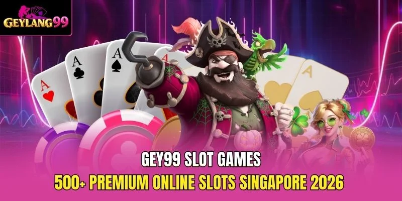 GEY99 Slot Games — 500+ Premium Online Slots Singapore 2026 promotional banner with GEYLANG99 branding